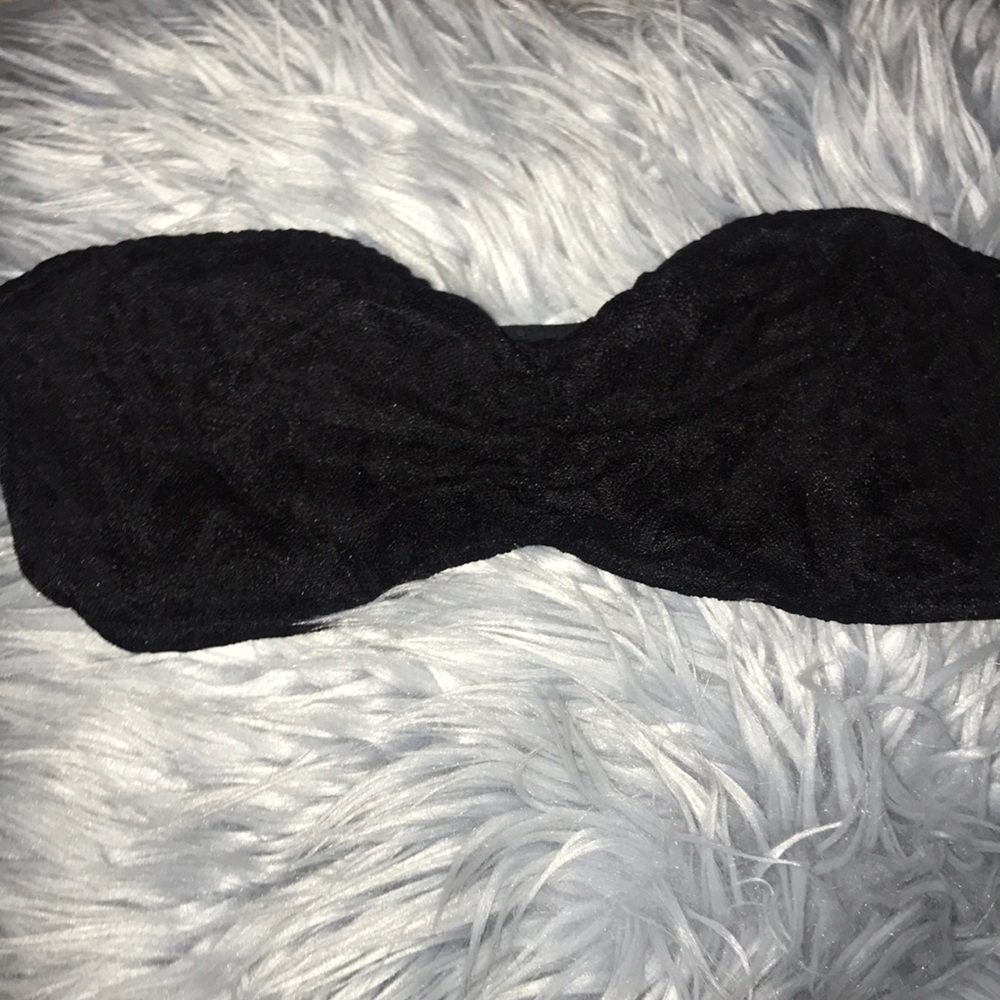 Strapless black Victoria’s Secret lace bra